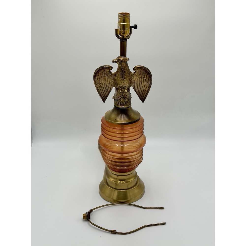 Vintage Eagle Table Lamp Amber Glass Brass Tone